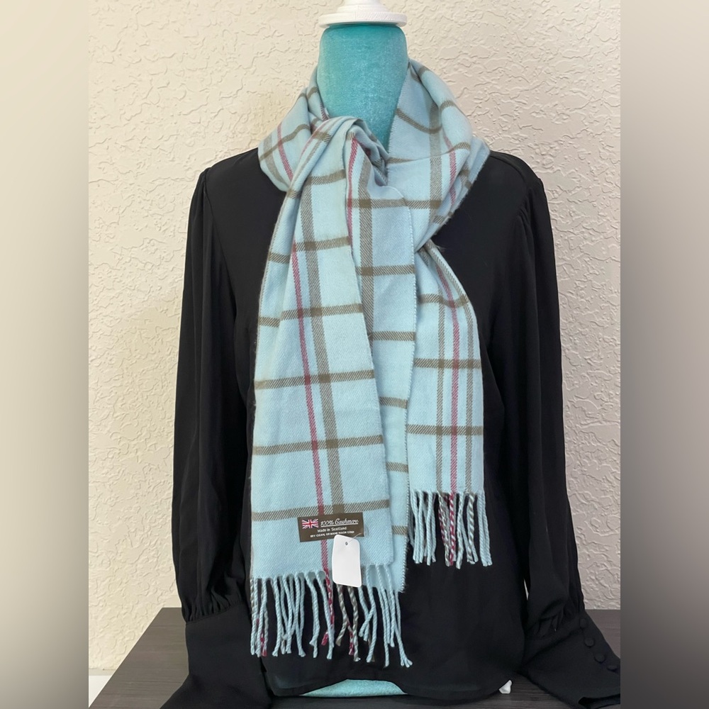 Cashmere Plaid Blue and Pink Women's Cashmere Scarf